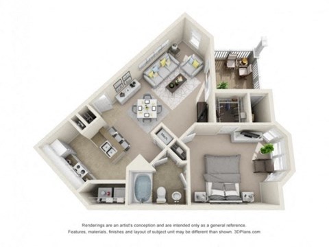 Floor plan for 1 bed, 1 bath, 803 sqft